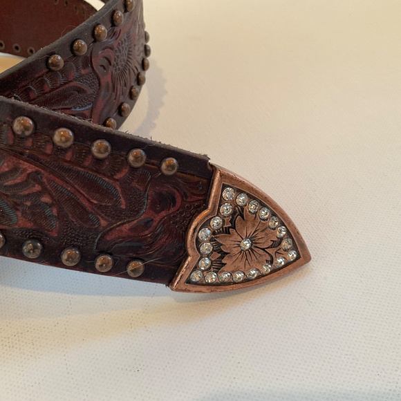 WOMENS “ANGEL RANCH” WESTERN COWGIRL TOOLED BLING STUDDED COPPER BUCKLE BELT main image 7